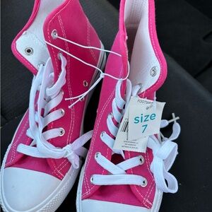 Just Be Pink and White High-Top Sneakers size 7 new . Gnomes set new.Miss kitty